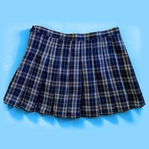Navy Plaid Pleated Mini Skirt with Built-In Shorts